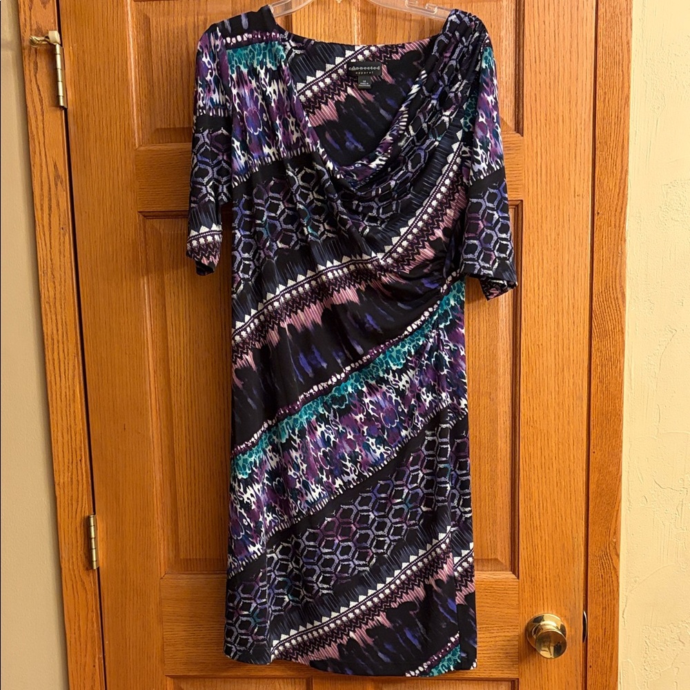 Connected Apparel Patterned Multicolor Women's Dress - Plus Size 14